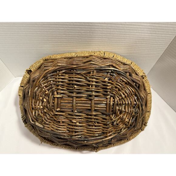 Woven Wicker Rattan Egg Gathering Basket Woven Rope Handle & Edge, Farmhouse - Picture 5 of 9